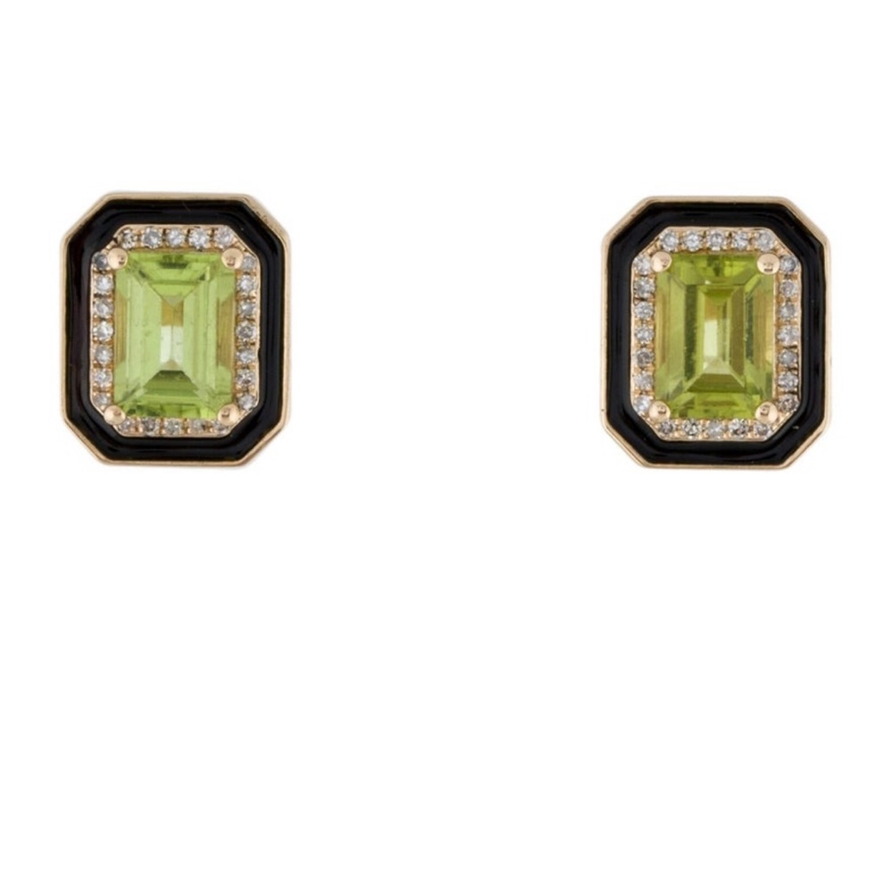 Elegant Peridot, black enamel and diamond Stud Earrings